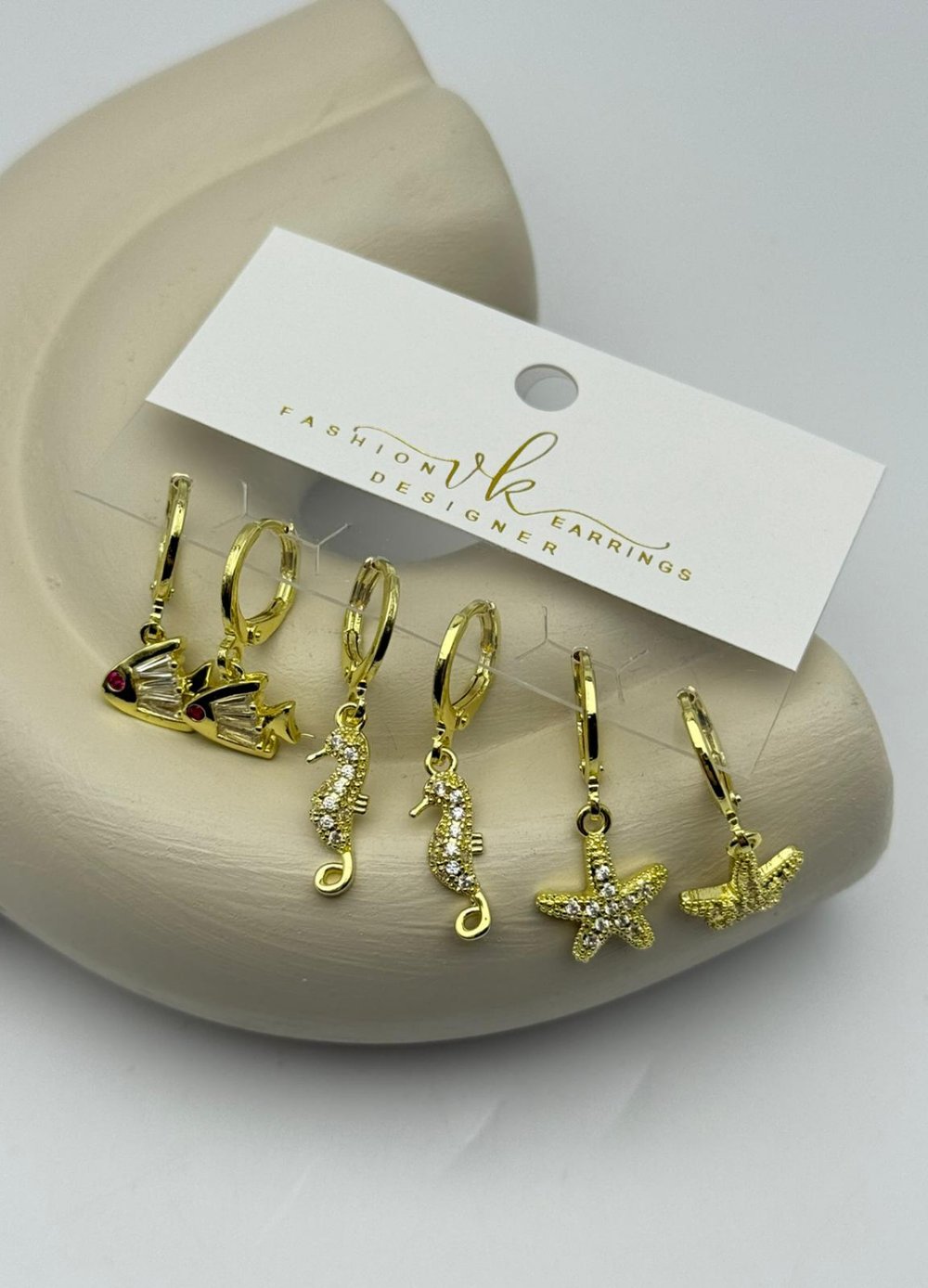 Vip Gold Balık Deniz Atı Deniz Yıldızı Taşlı Sallantılı 6'lı Küpe - 26vipkp69