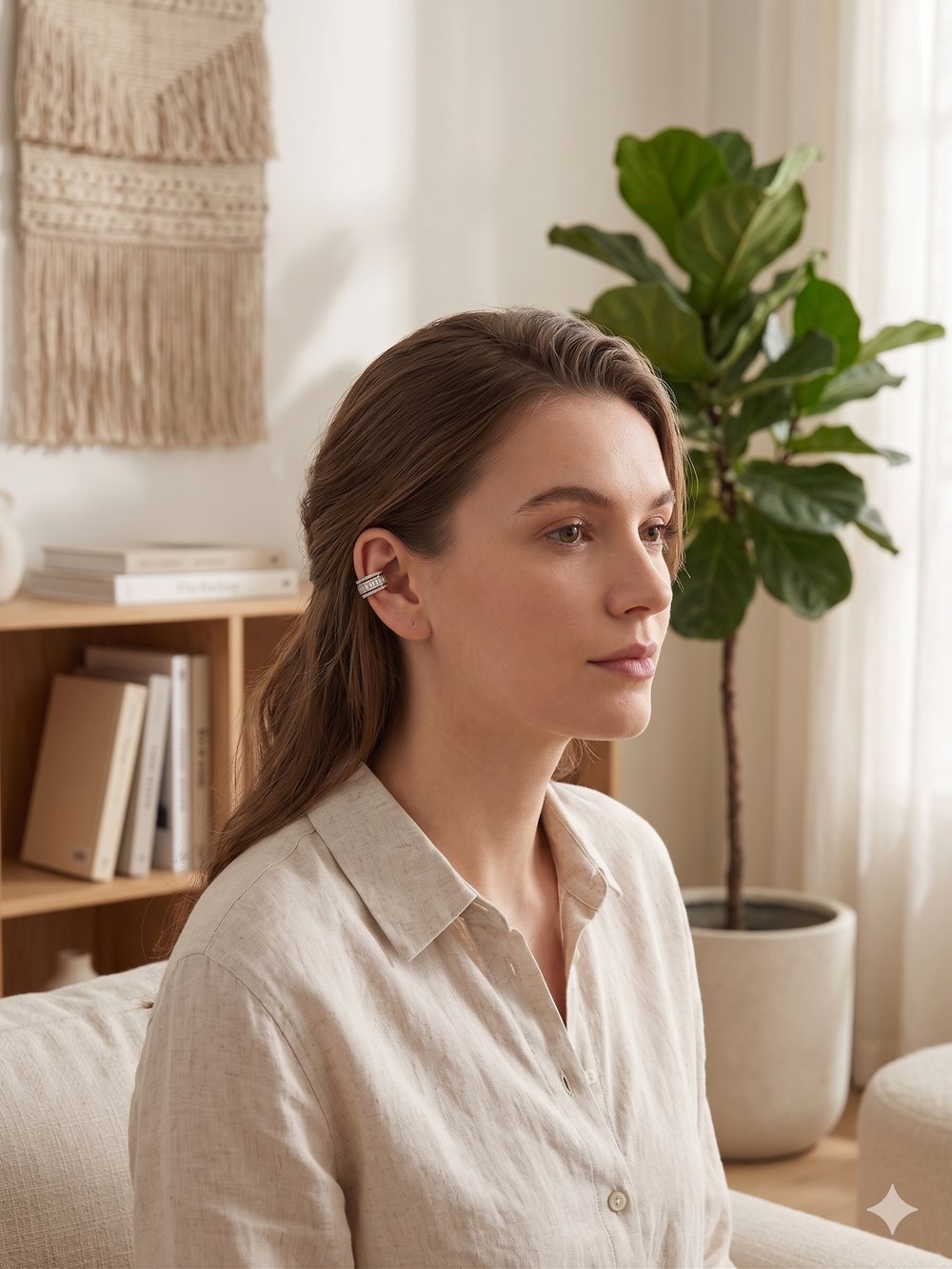 26ear12 Zirkon Baget Taşlı VIP Silver Kıkırdak Küpe