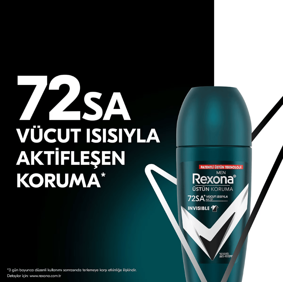 Rexona Üstün Koruma Erkek Roll-On Deodorant Invisible 72 Saat Kesintisiz Koruma 50 ml