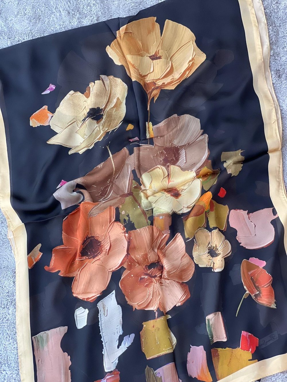 Lilium Collection Hint İpeği Şal - Siyah&Krem