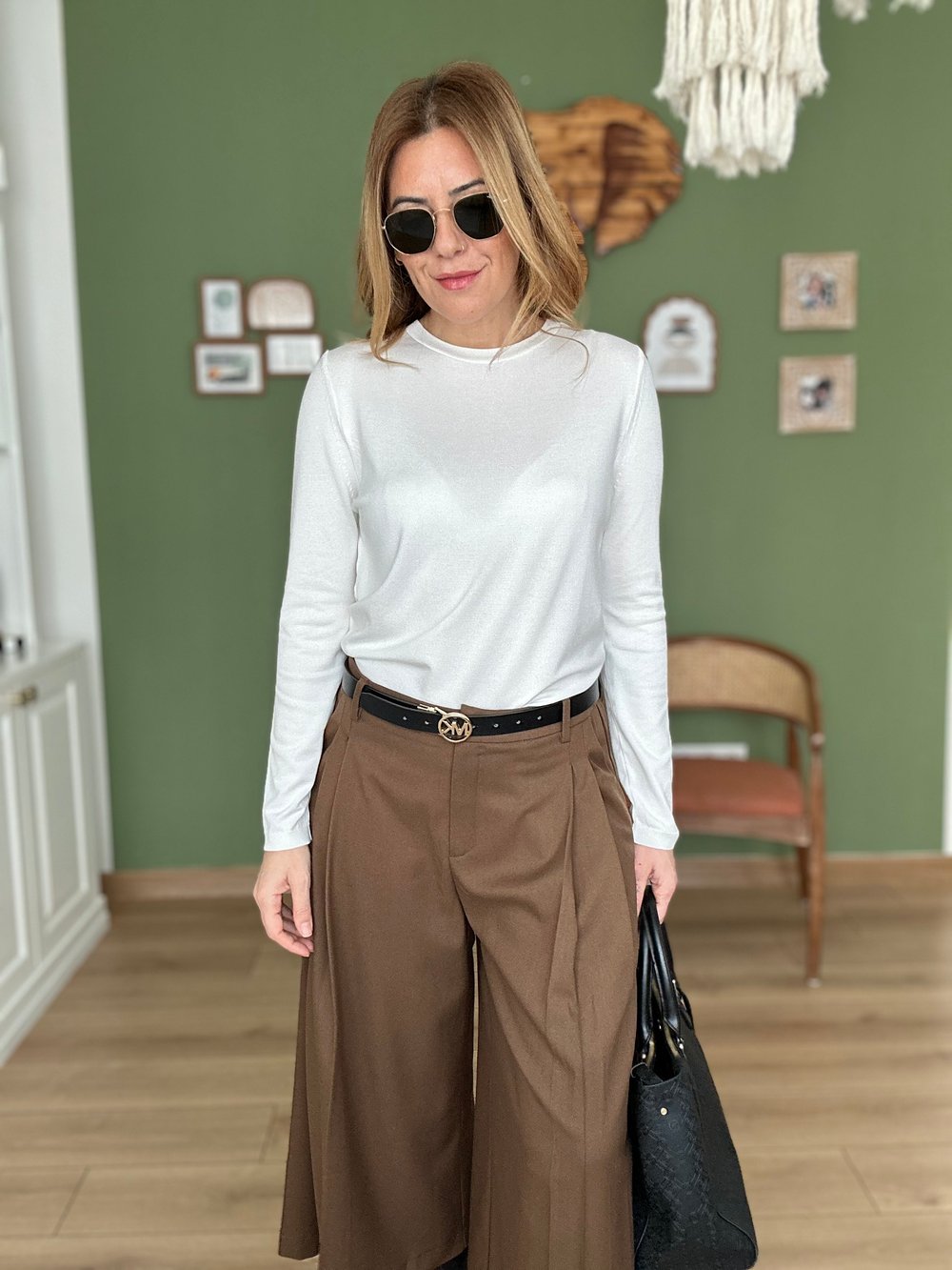 Ekru Bisiklet Yaka İnce Triko