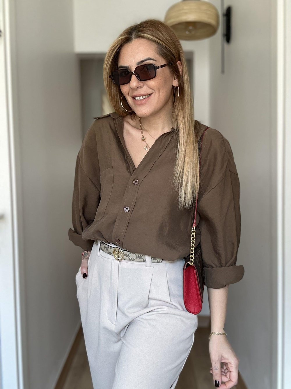 Kahve Oversize Gömlek Standart