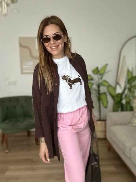 Köpekli Beyaz Tişört