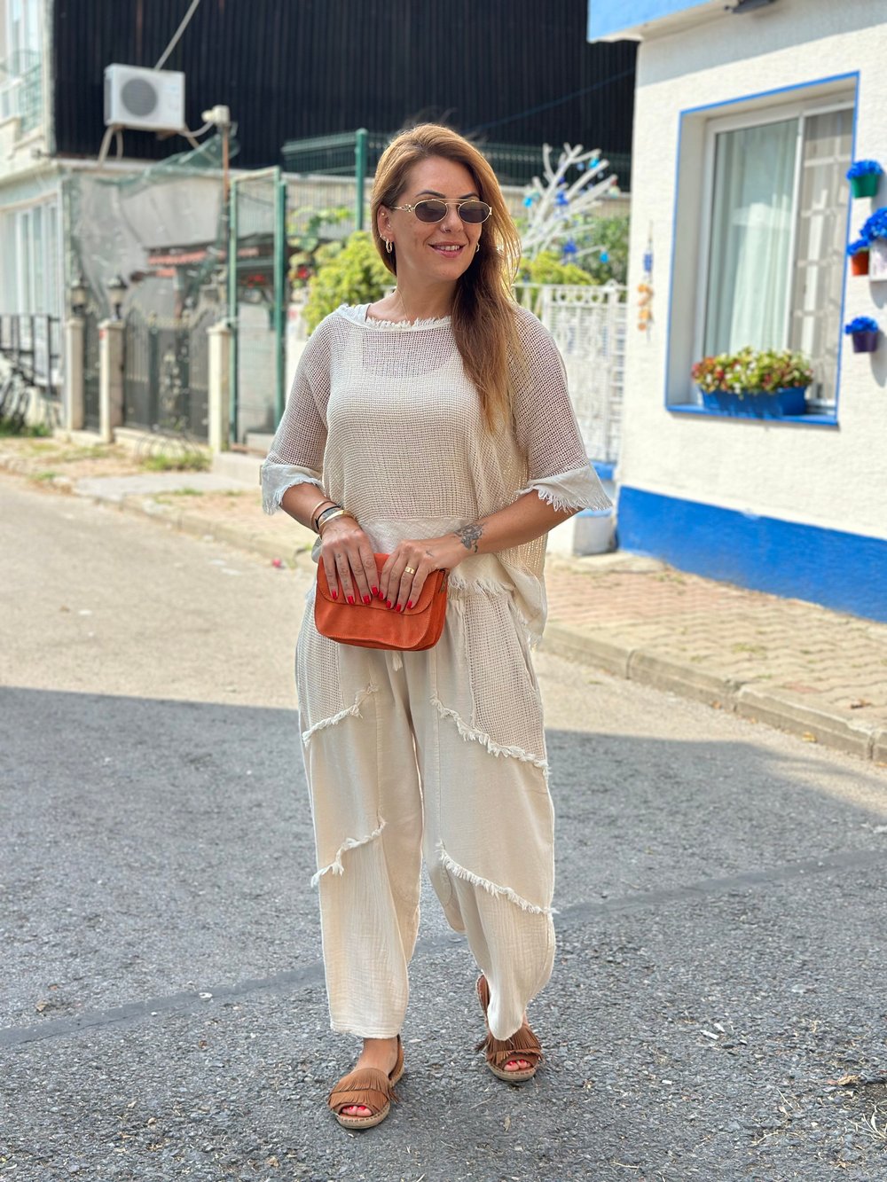 Krem Boho Balon Pantolon