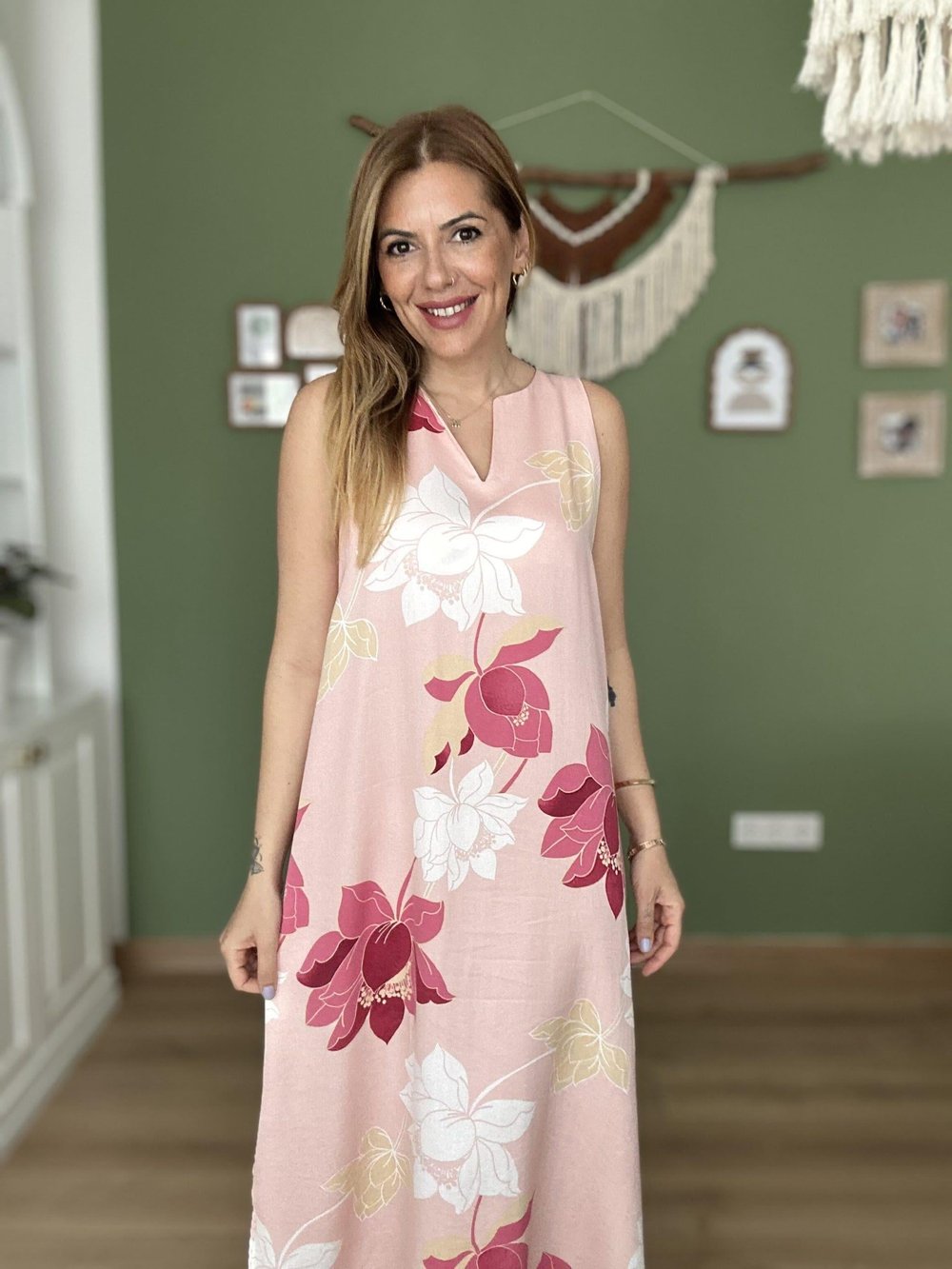Pembe Çiçekli Elbise S
