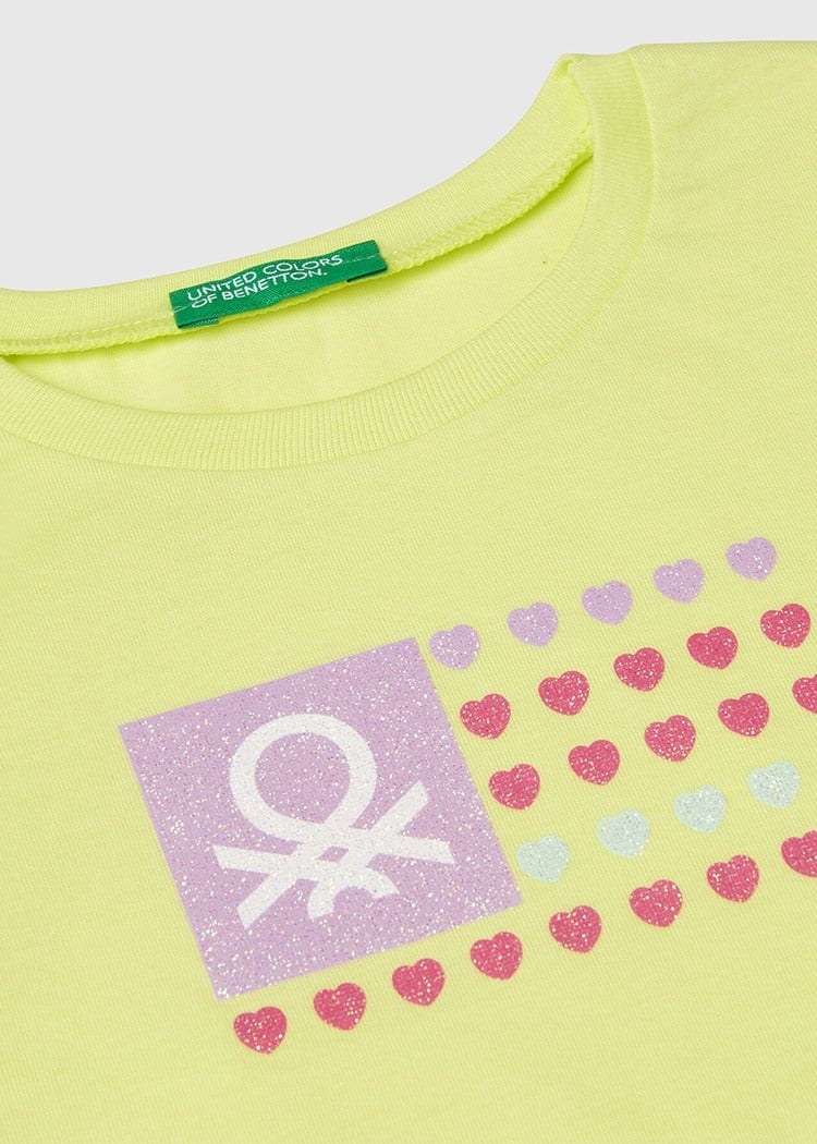 Benetton Kız Bebek Baskılı Tshirt 1-6 Yaş Sarı