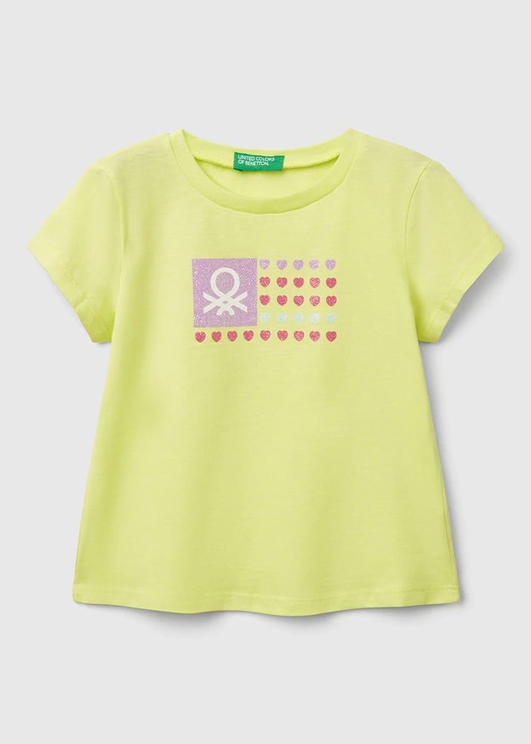 Benetton Kız Bebek Baskılı Tshirt 1-6 Yaş Sarı