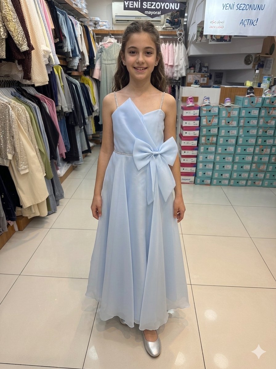 Kanilla Abiye ElBise 10-15 Yaş Bebe Mavi