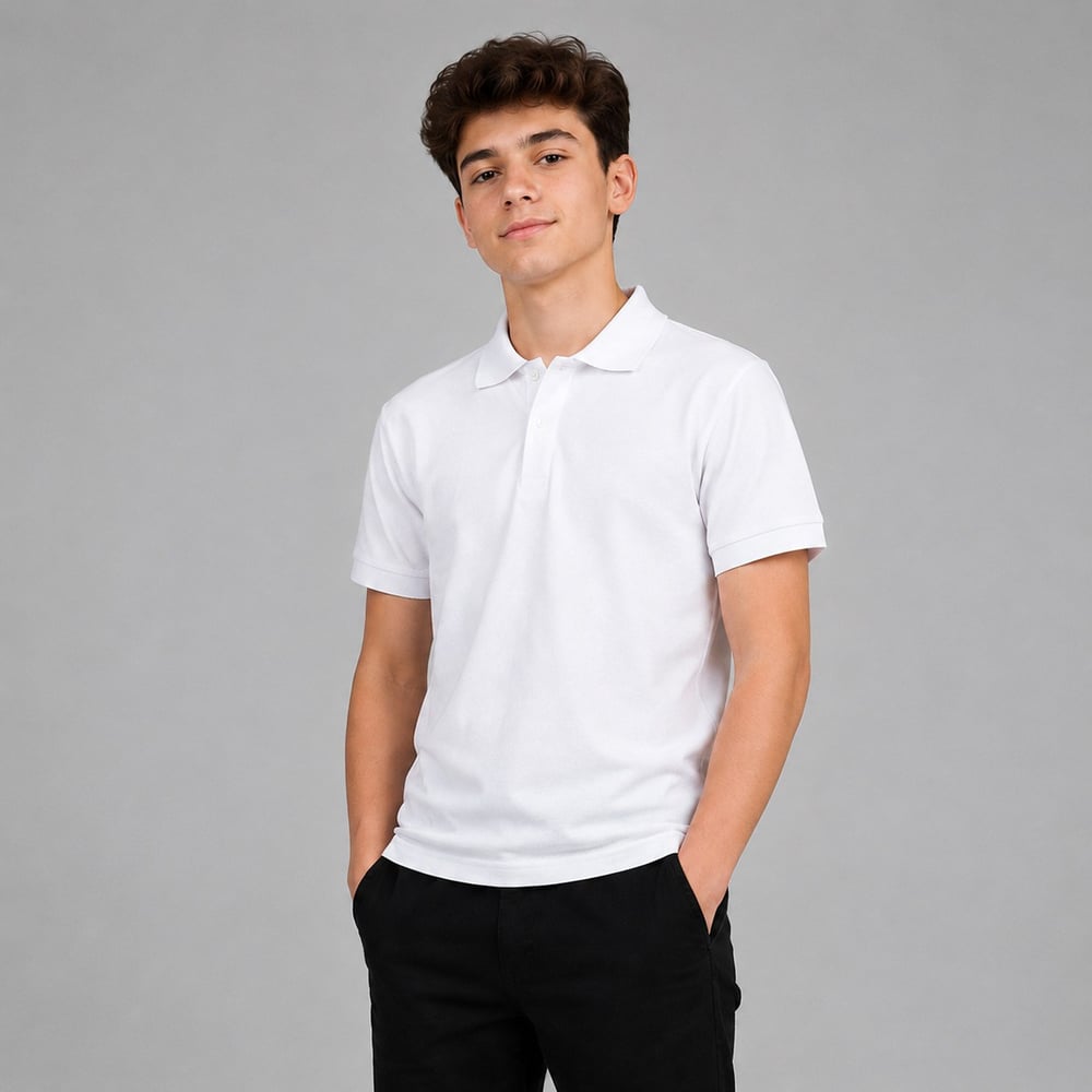 Kısa Kollu Lise Okul Lakos Beyaz Tshirt S-M-L-XL