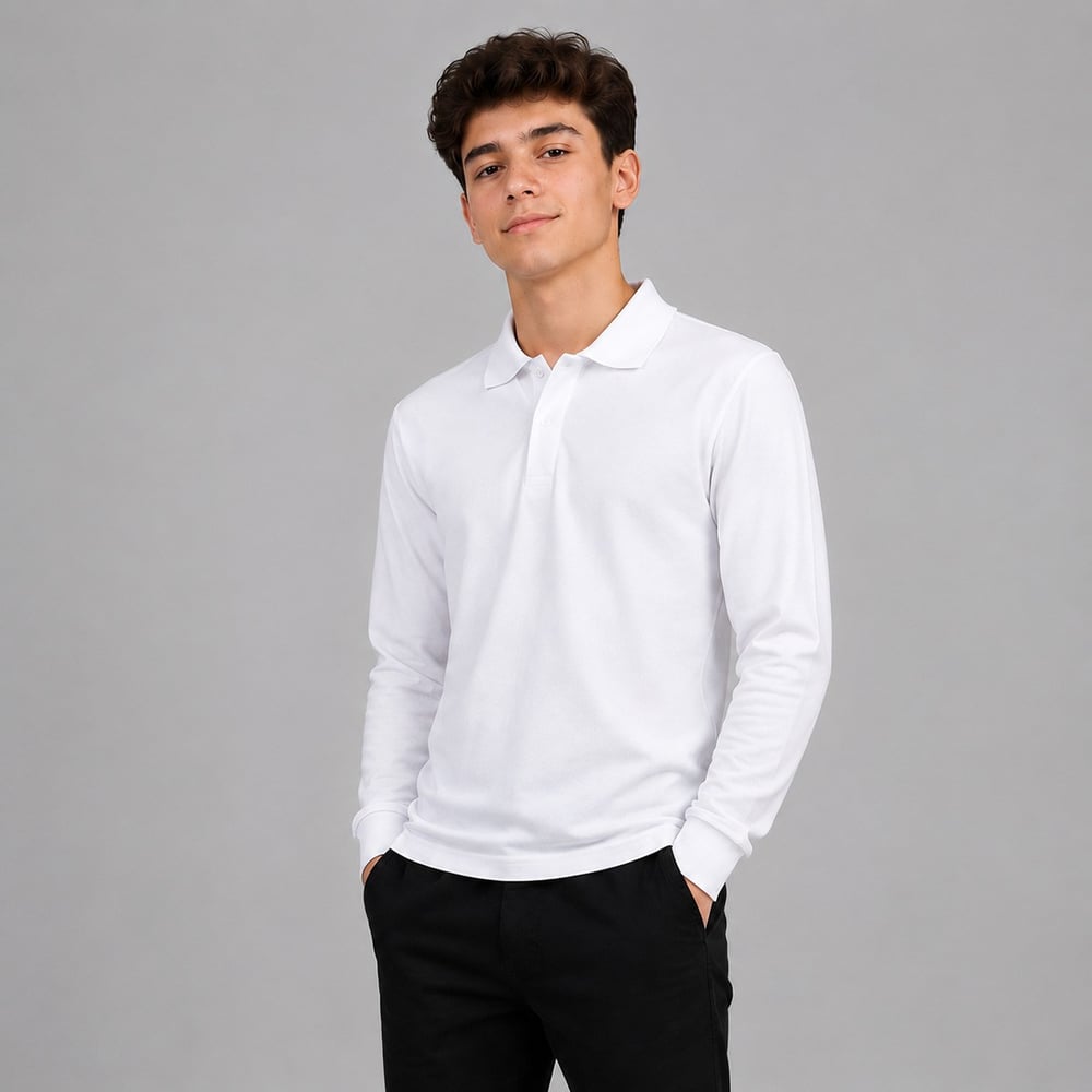 Uzun Kollu Lise Okul Beyaz Tshirt S-M-L-XL