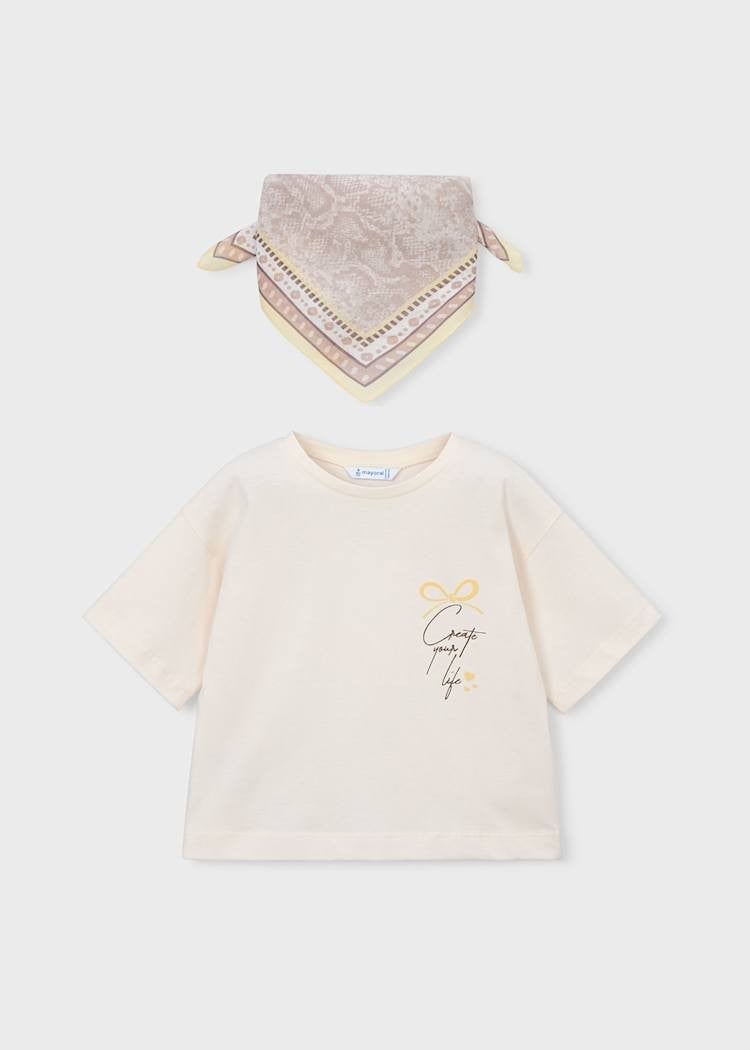 Mayoral Fularlı Tshirt 5-10 Yaş Ekru