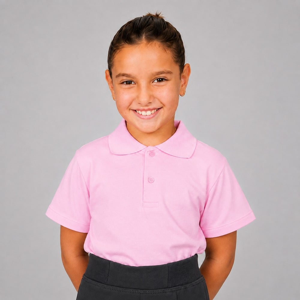 Kısa Kollu Pembe Okul Lakos Tshirt 6-14 Yaş
