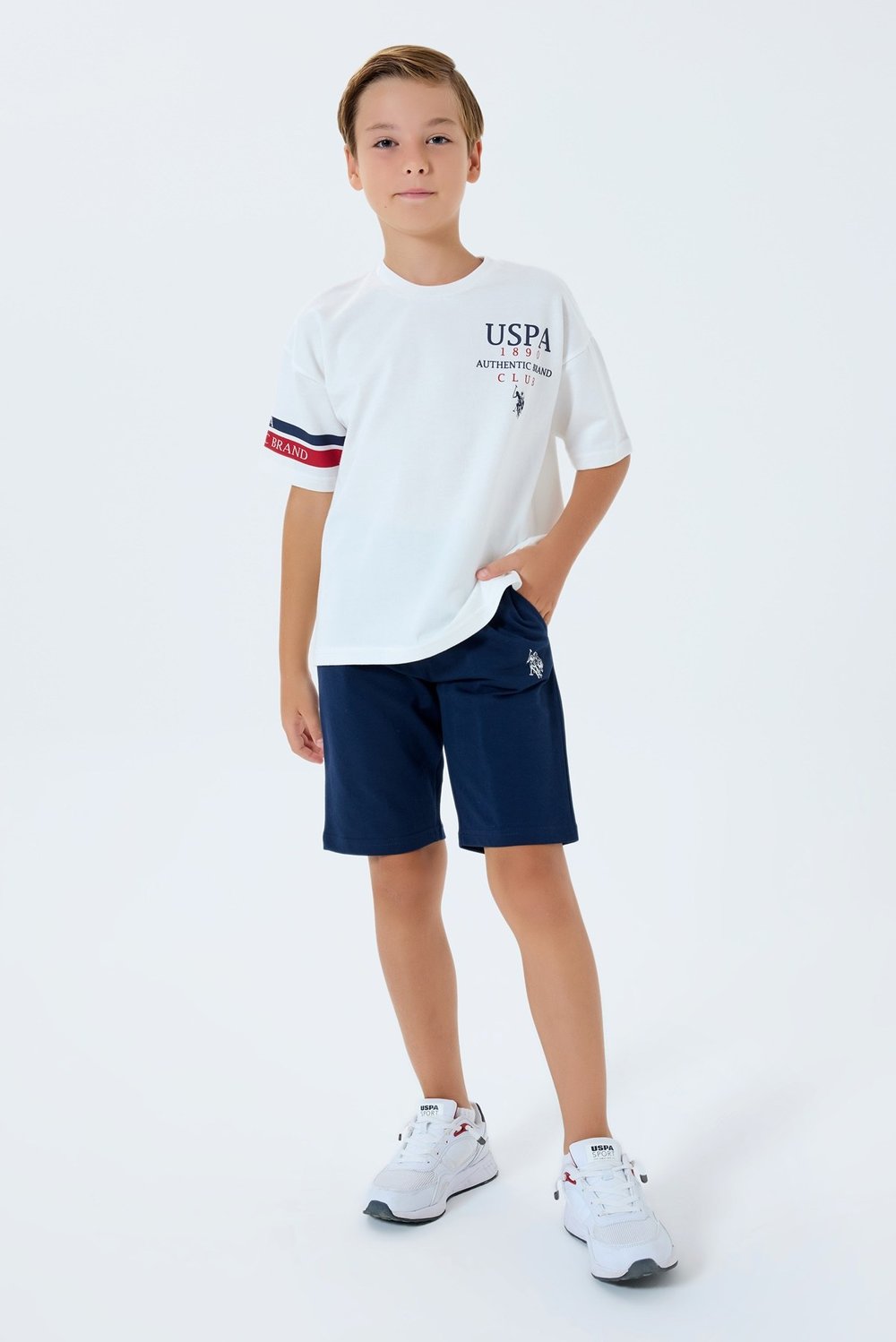 U.S. POLO ASSN Erkek Çocuk Şort Takım 4-8 Yaş Beyaz