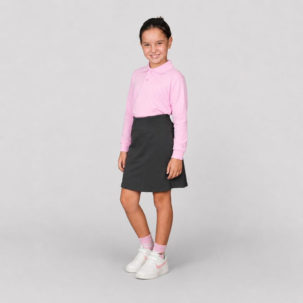 Uzun Kollu Pembe Lakos Okul Tshirt 6-14 Yaş