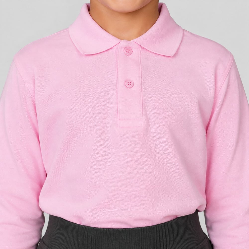 Uzun Kollu Pembe Lakos Okul Tshirt 6-14 Yaş