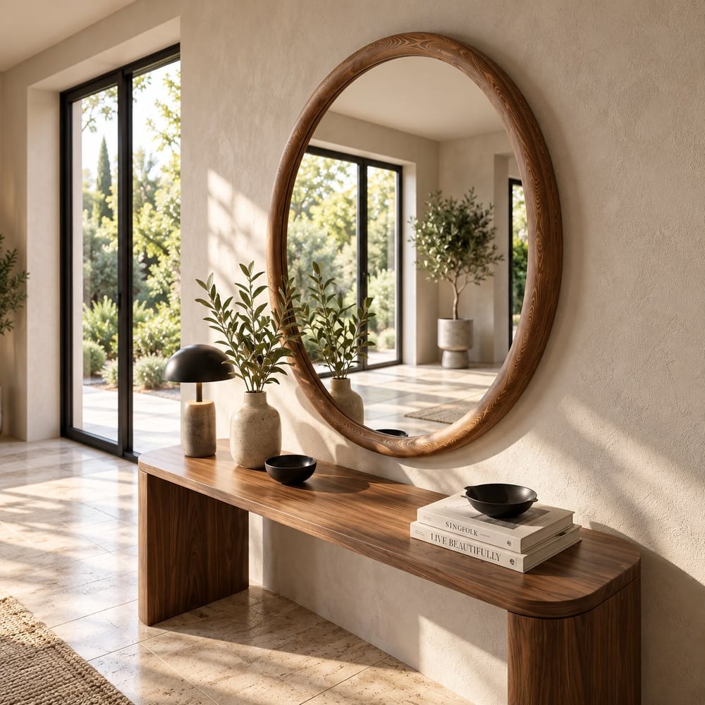 Lucca Ahşap Oval Duvar Aynası