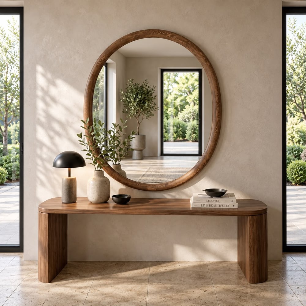 Lucca Ahşap Oval Duvar Aynası