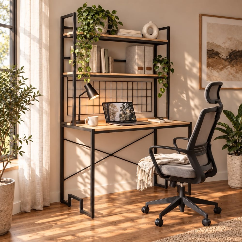Pavia Metal Kitaplıklı Çalışma Masası