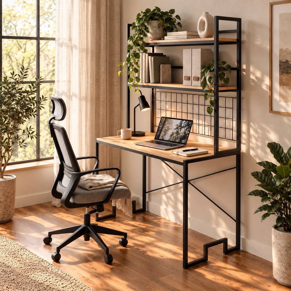 Pavia Metal Kitaplıklı Çalışma Masası
