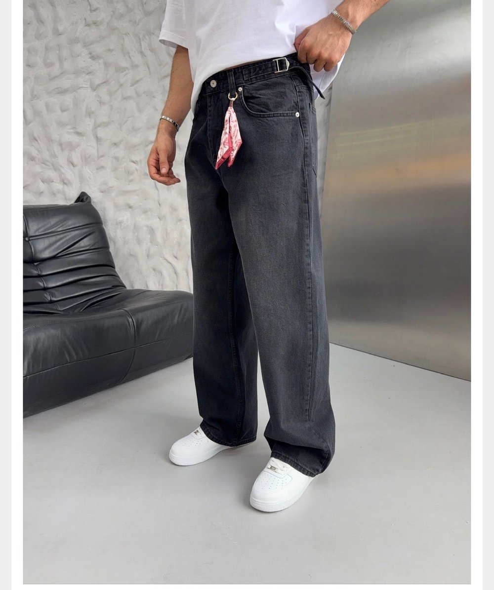 3488 FULARLI SİYAH BAGGY PANTOLON