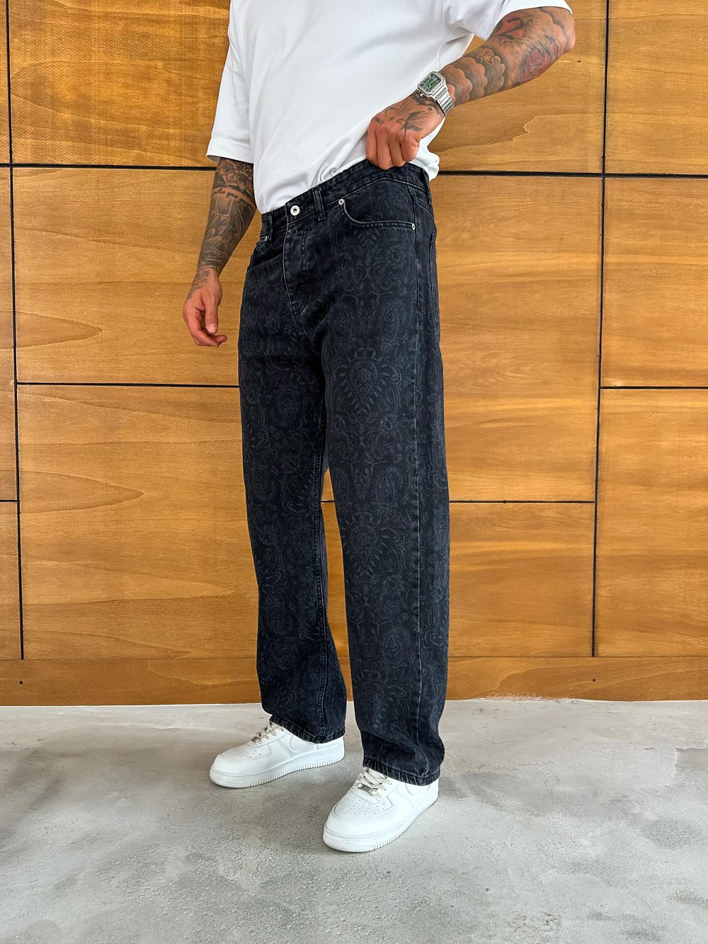 Antrasit Desenli Baggy Pantolon