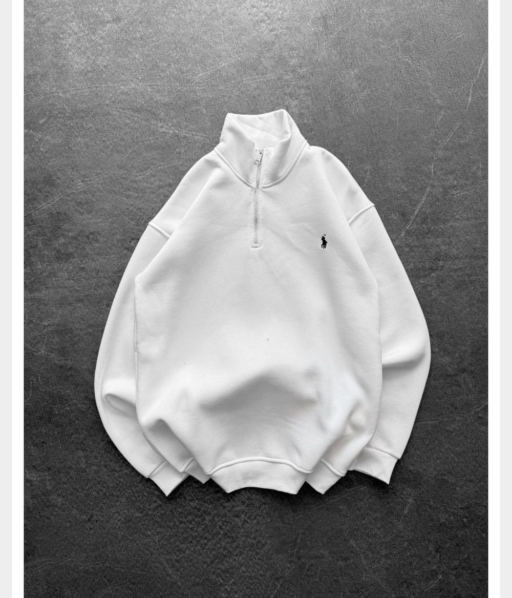 BEYAZ YARIM FERMUARLI POLO SWEAT