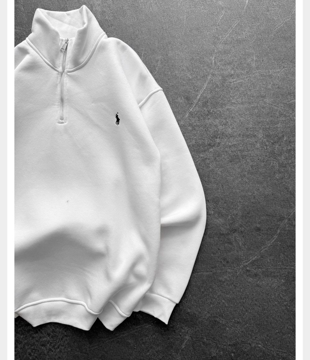 BEYAZ YARIM FERMUARLI POLO SWEAT