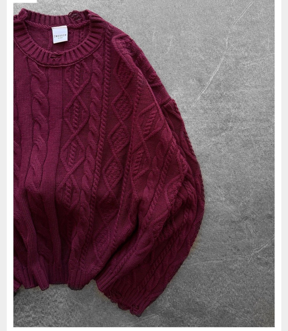BORDO CROP ÖRGÜ TRİKO KAZAK