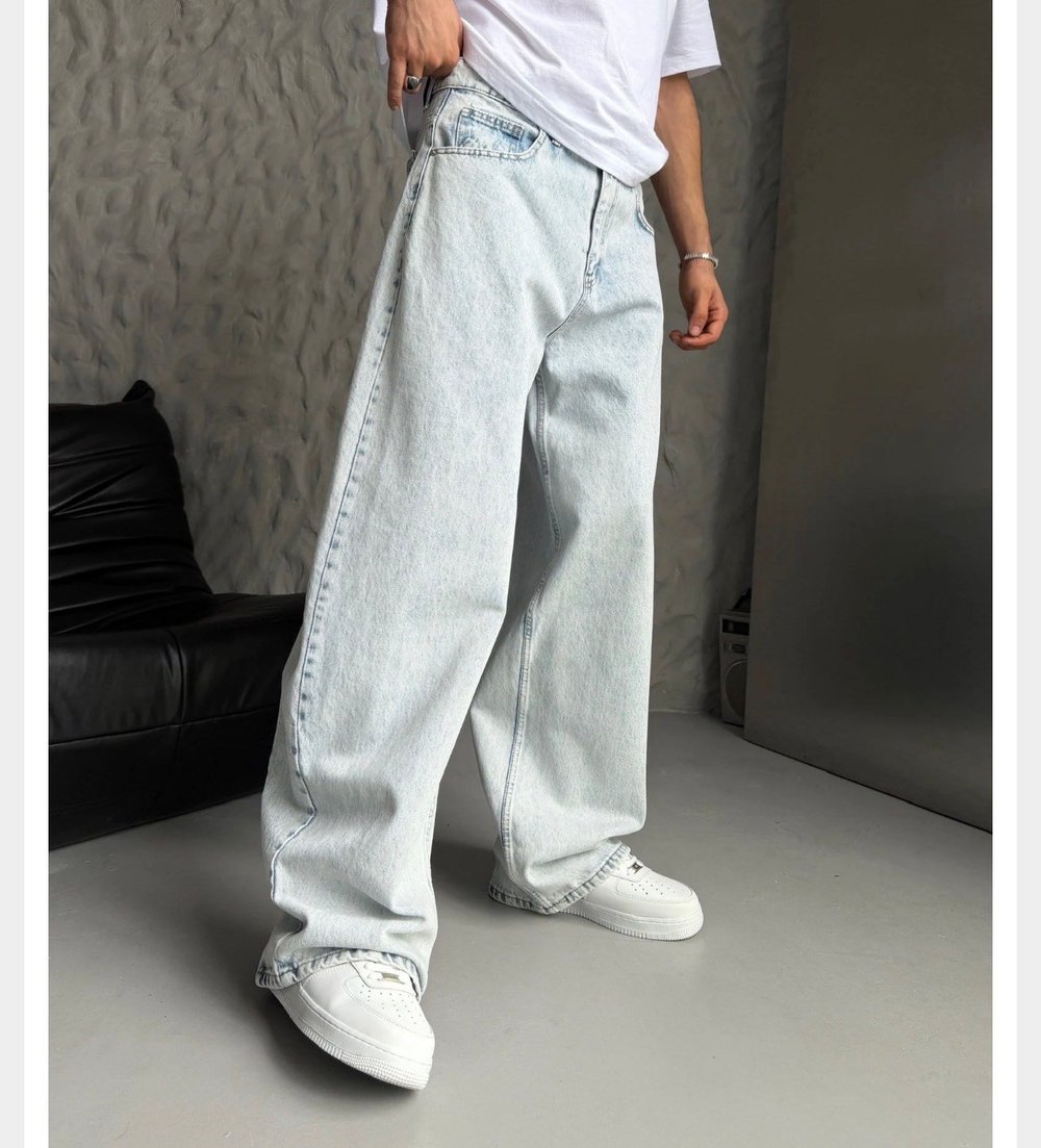 BUZ MAVİ SÜPER BAGGY KOT PANTOLON