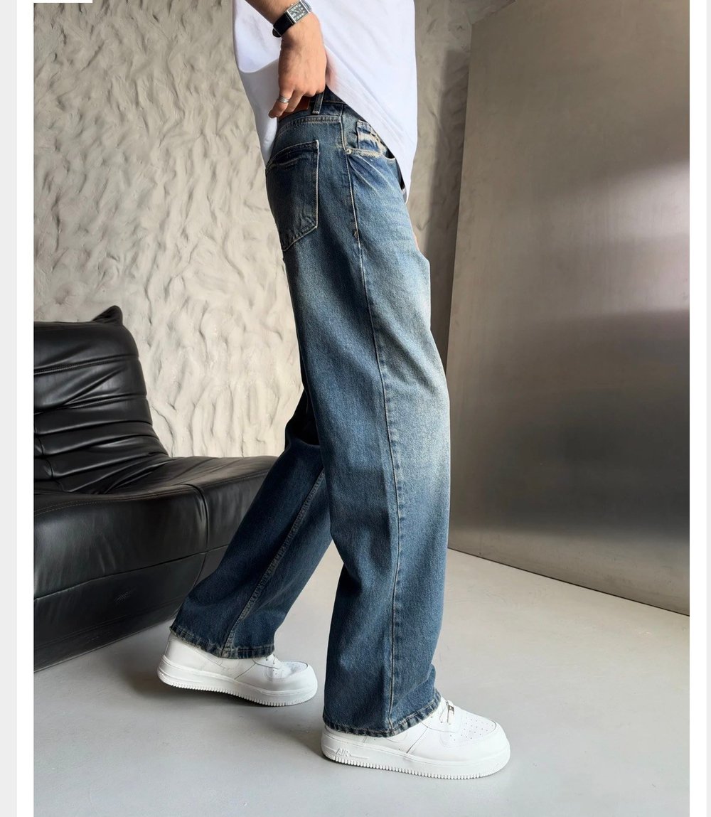ESKİTME KOT LOOSE-FİT PANTOLON