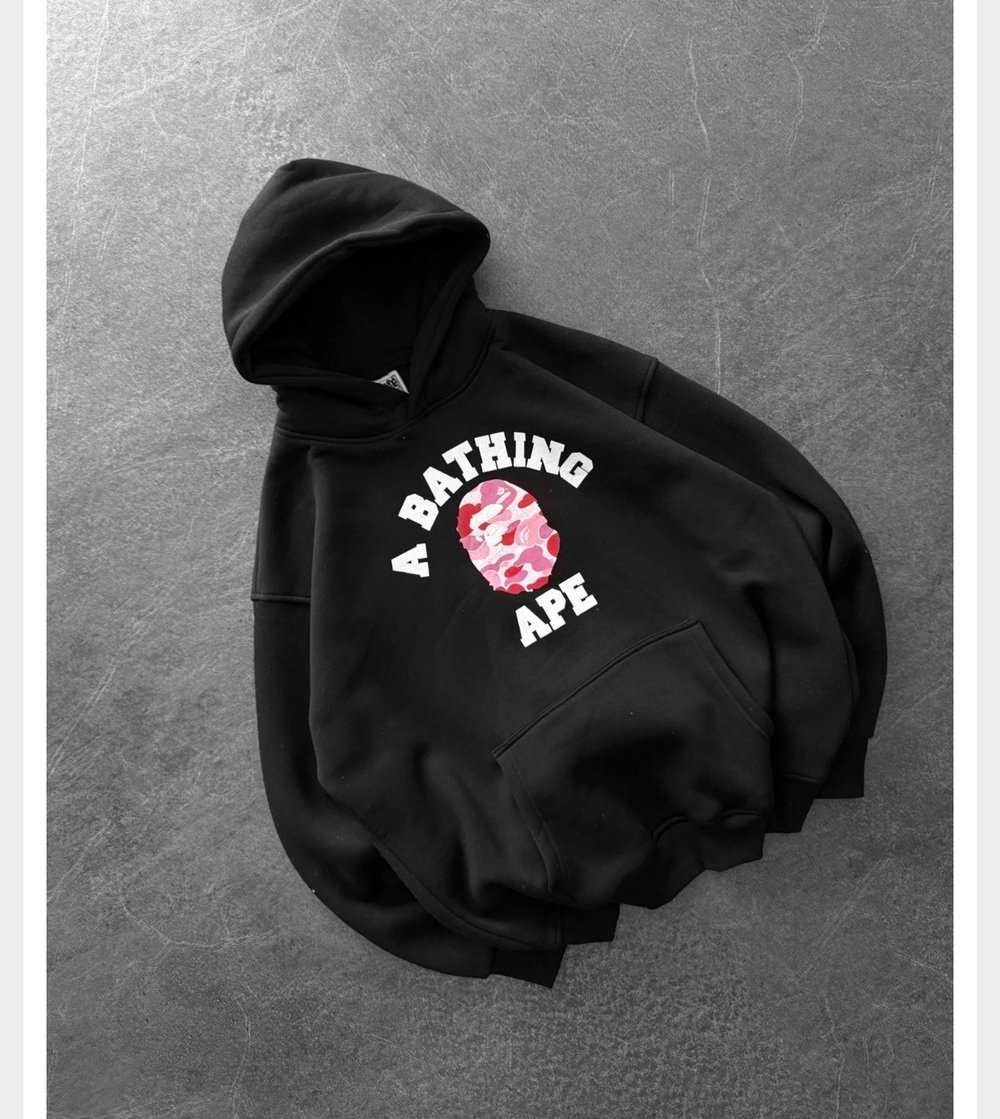 PEMBE BASKI SİYAH BAPE SWEAT