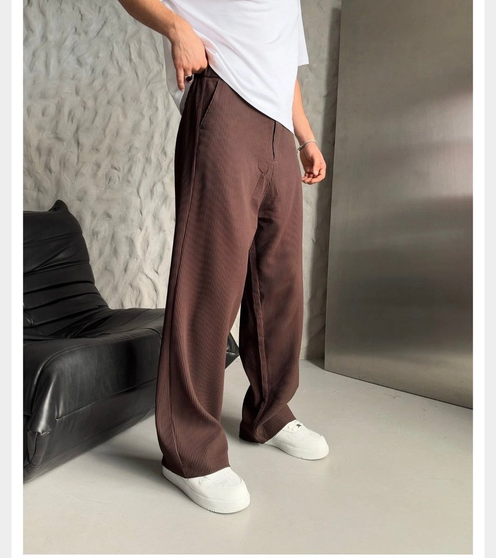 KAHVE FİTİLLİ KUMAŞ BAGGY PANTOLON
