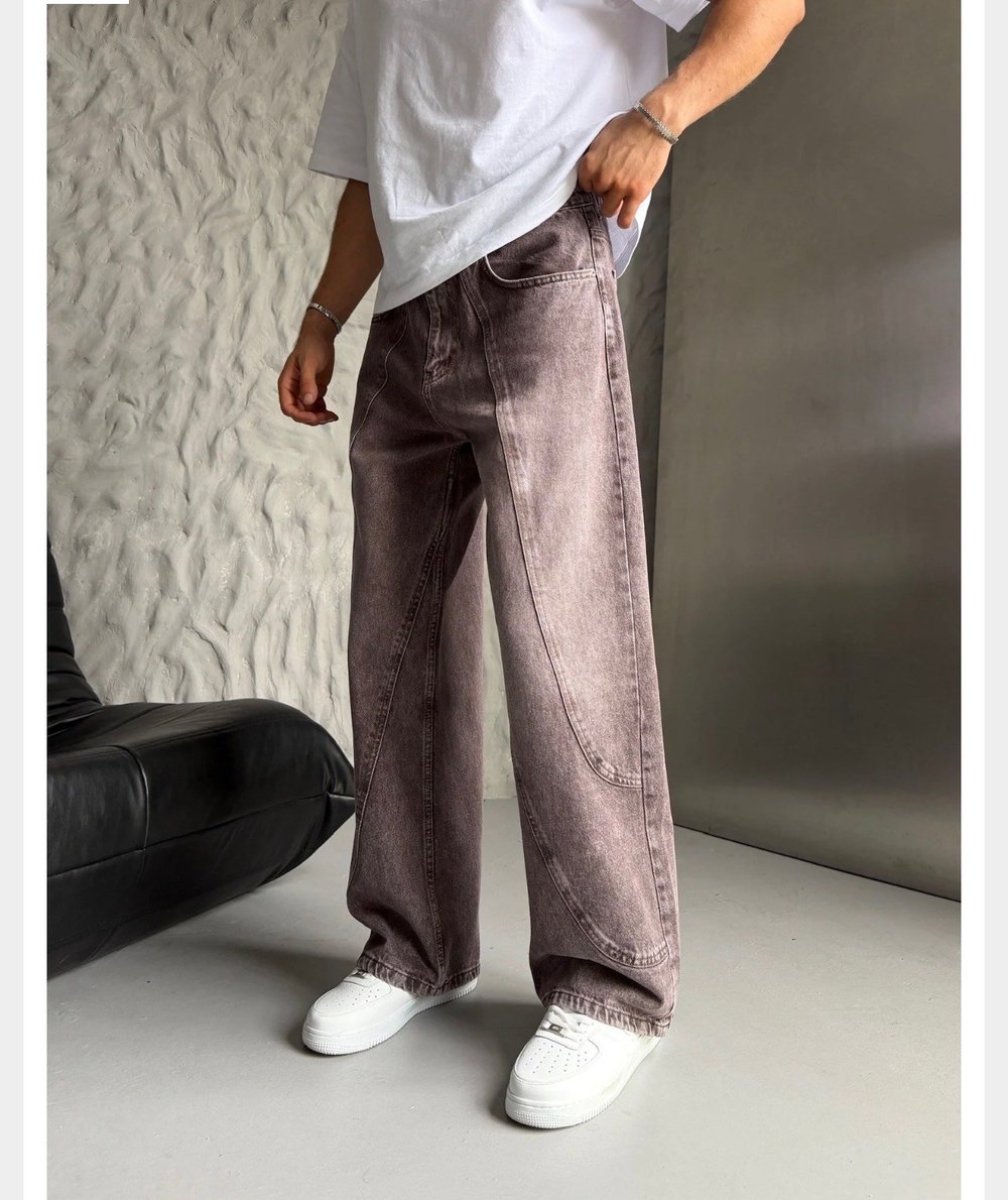 KAHVE PARÇALI BAGGY KOT PANTOLON