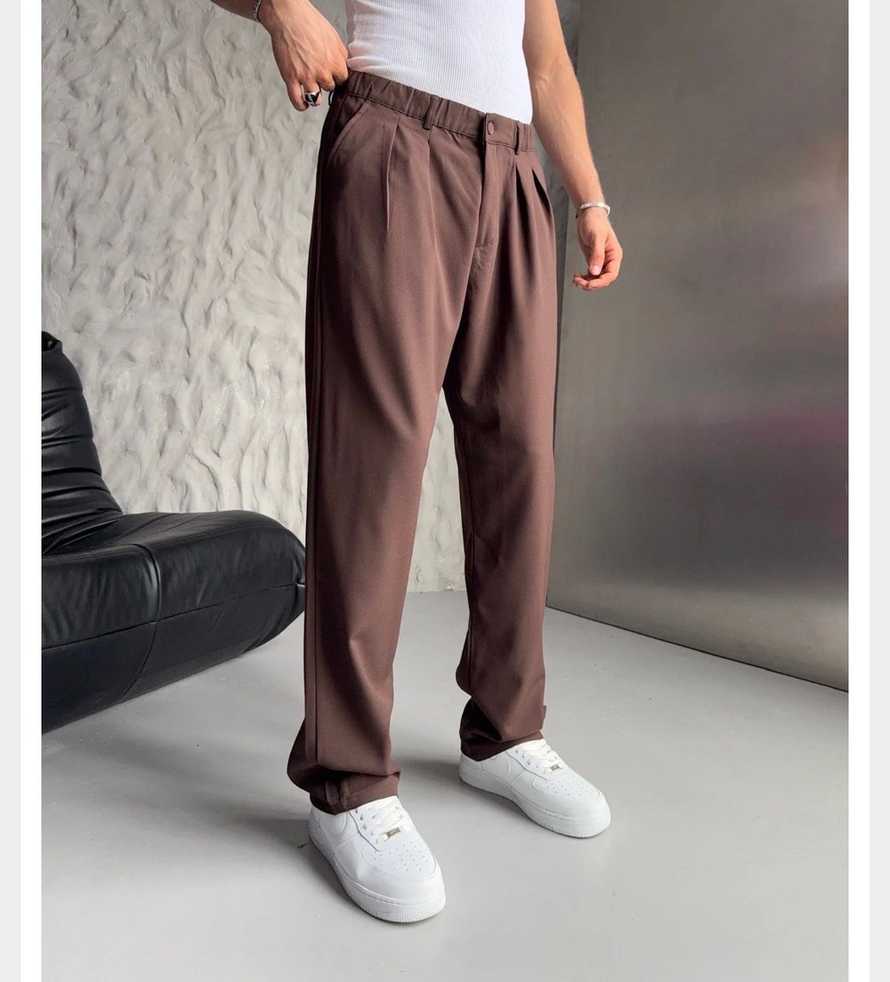 KAHVE PİLELİ BAGGY KUMAŞ PANTOLON
