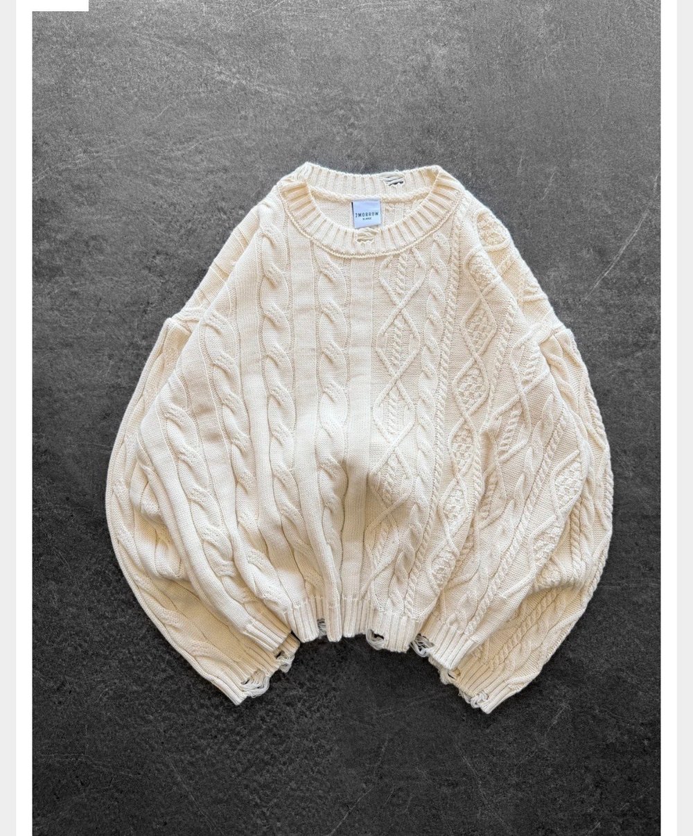 KREM CROP ÖRGÜ TRİKO KAZAK