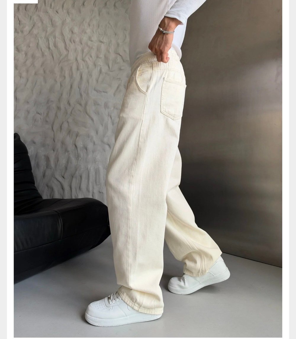 KREM GABARDİN KUMAŞ BAGGY PANTOLON