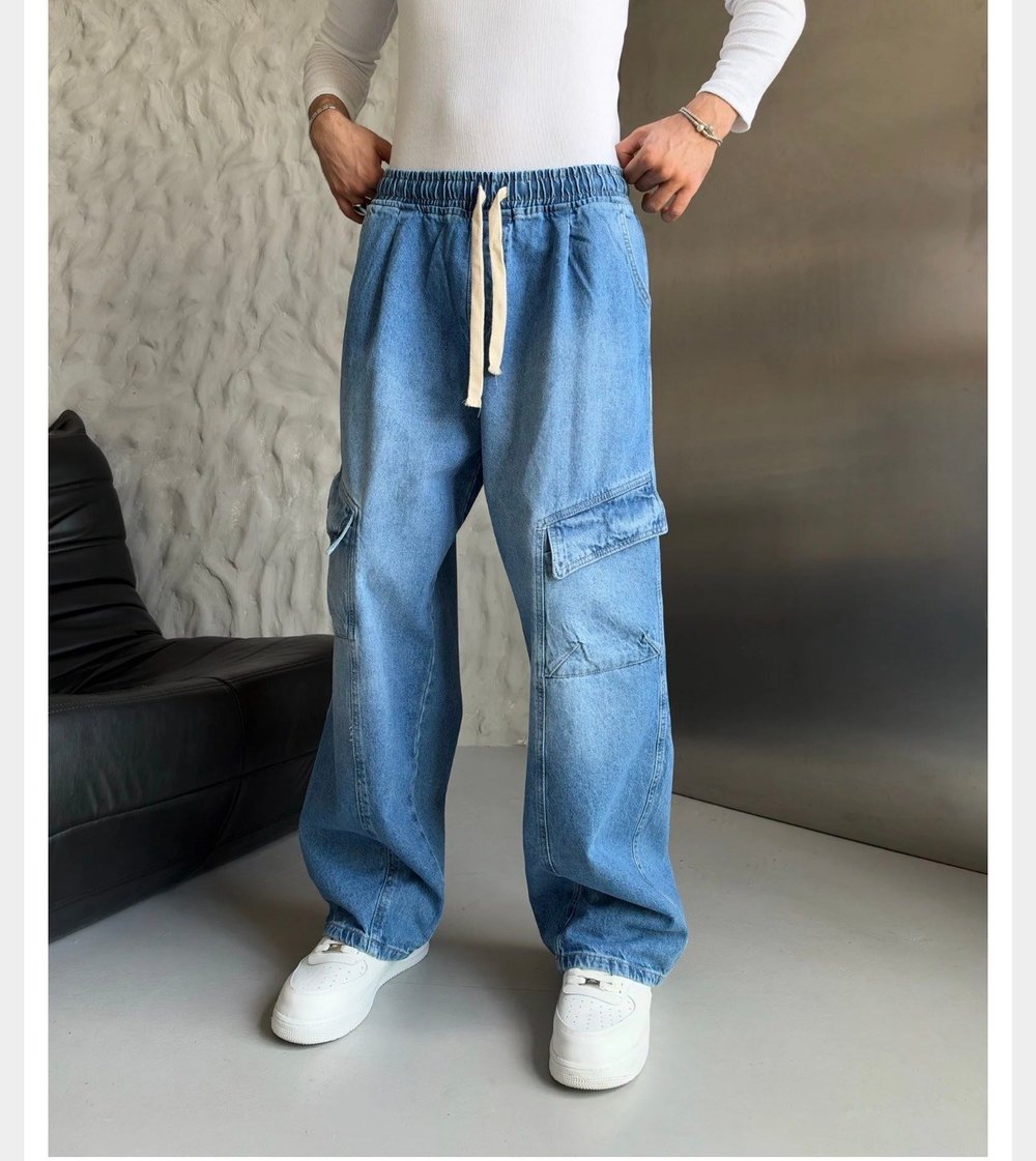 MAVİ BELİ LASTİKLİ KARGO CEPLİ BAGGY PANTOLON