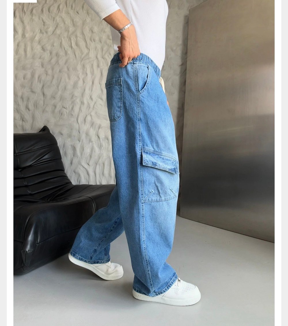 MAVİ BELİ LASTİKLİ KARGO CEPLİ BAGGY PANTOLON