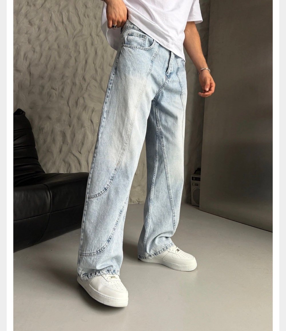 MAVİ PARÇALI BAGGY KOT PANTOLON