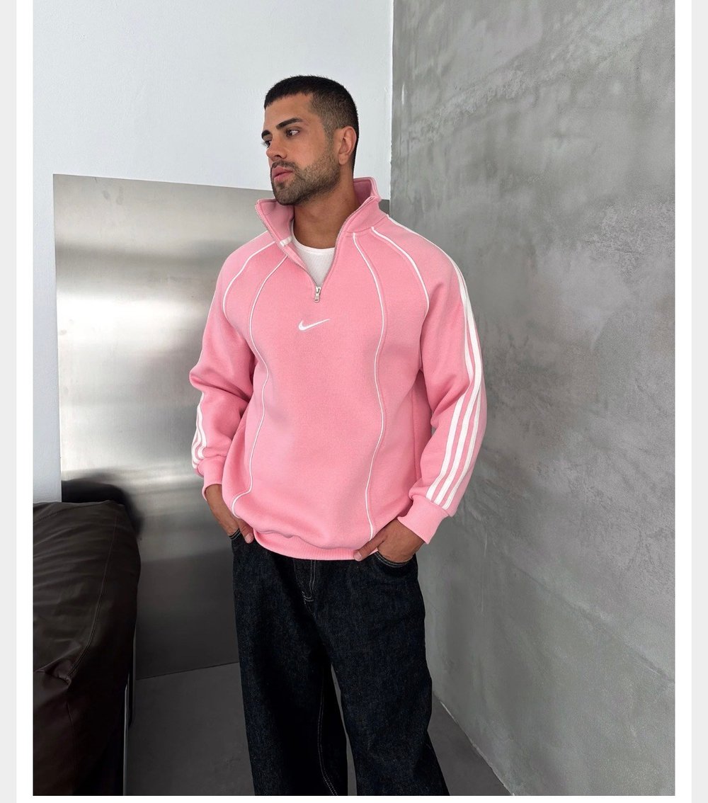 PEMBE ŞERİTLİ YARIM FERMUAR NİKE SWEAT