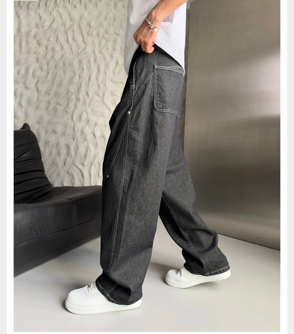 SİYAH DİKİŞLİ SÜPER BAGGY PANTOLON