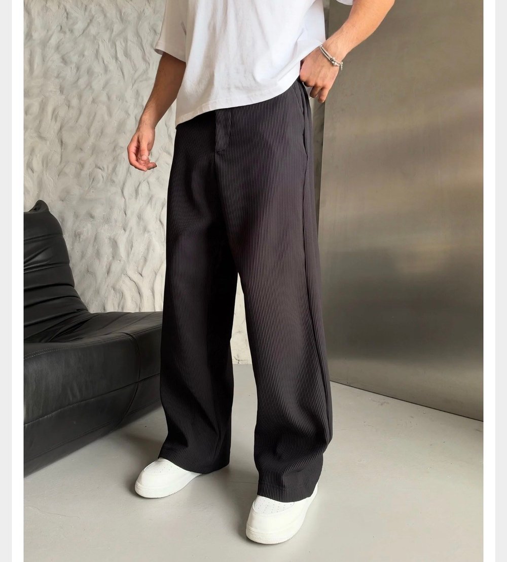 SİYAH FİTİLLİ KUMAŞ BAGGY PANTOLON