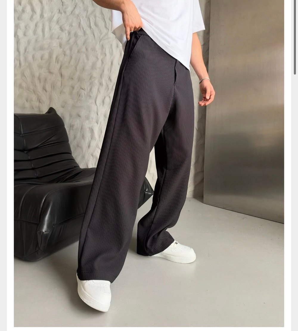 SİYAH FİTİLLİ KUMAŞ BAGGY PANTOLON