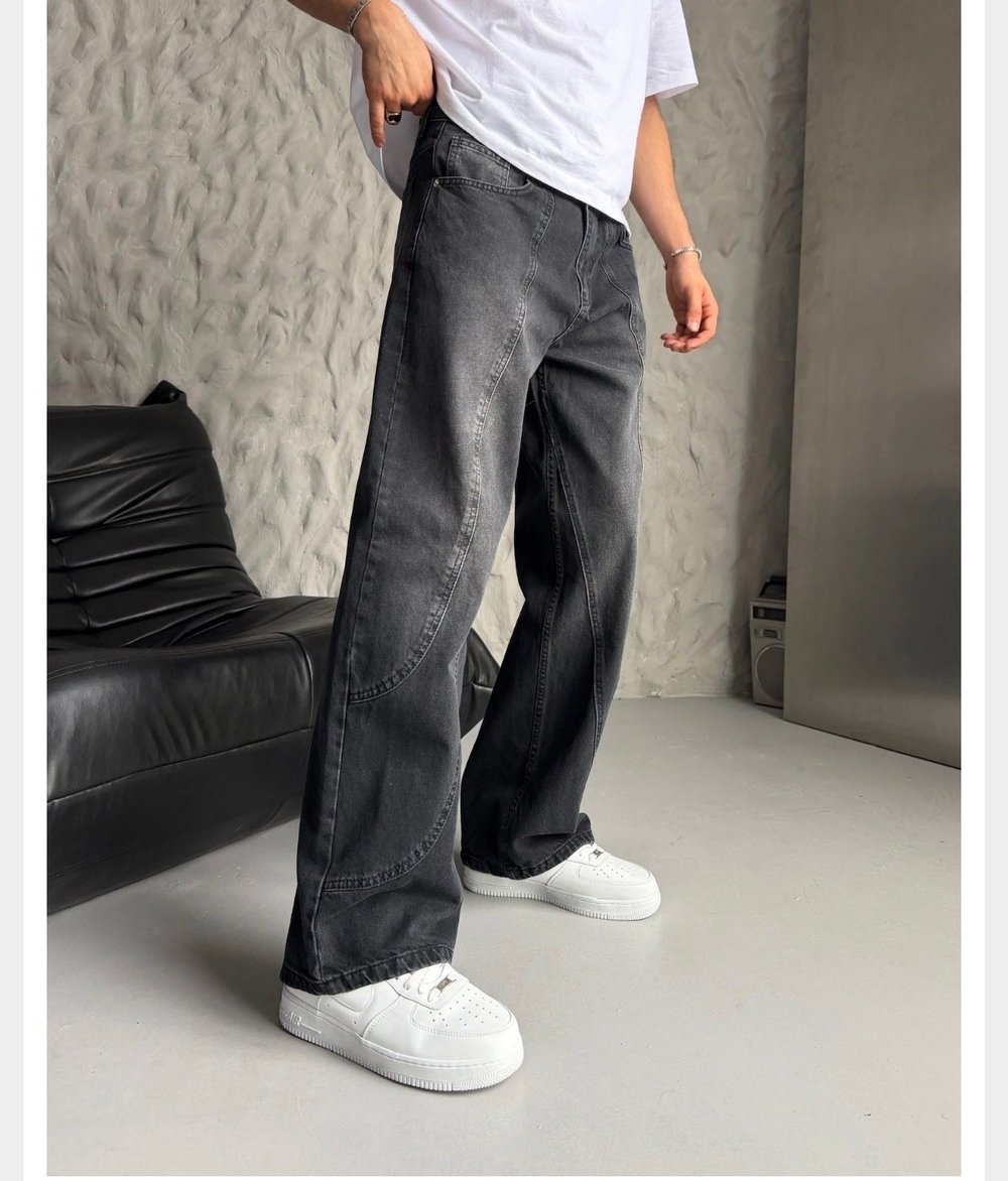 SİYAH PARÇALI BAGGY KOT PANTOLON