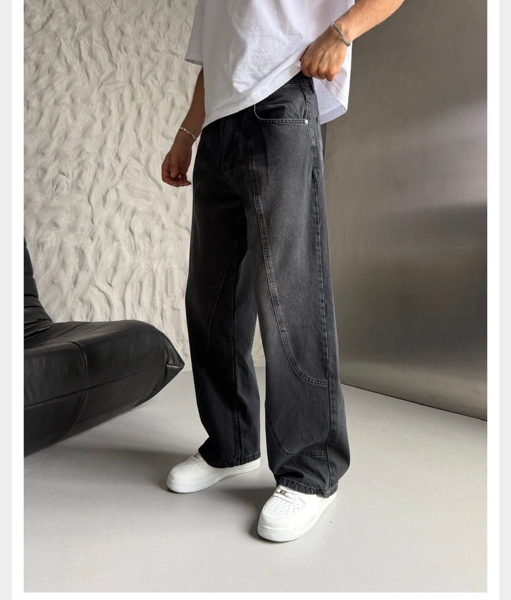 SİYAH PARÇALI BAGGY KOT PANTOLON