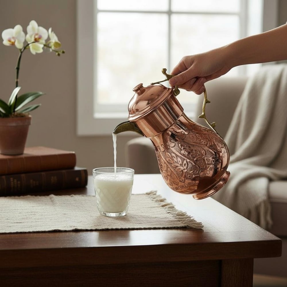 Bakır El Dövme Büyük Kapaklı Sürahi