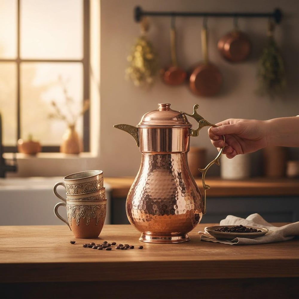 Bakır El Dövme Büyük Kapaklı Sürahi