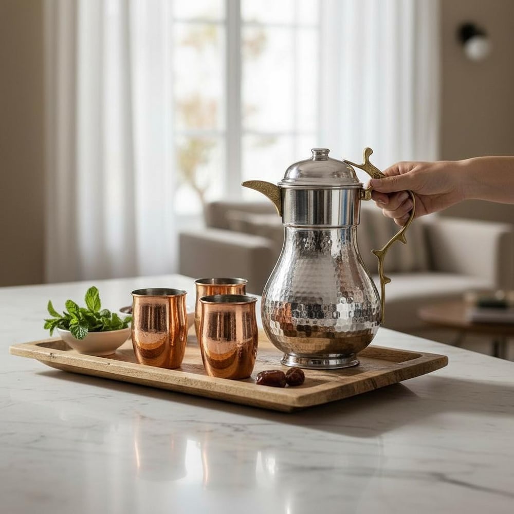 Bakır El Dövme Büyük Kapaklı Sürahi