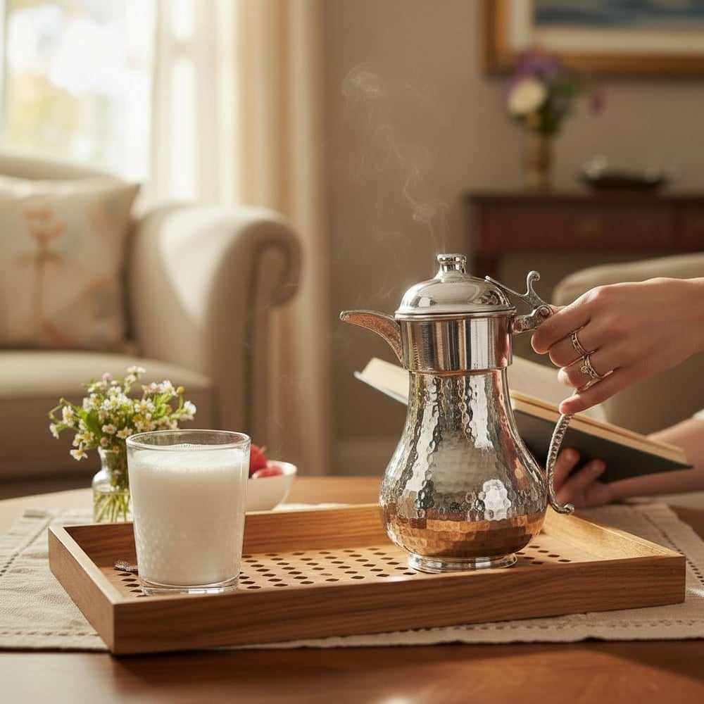 Bakır El Dövme Küçük Kapaklı Sürahi 