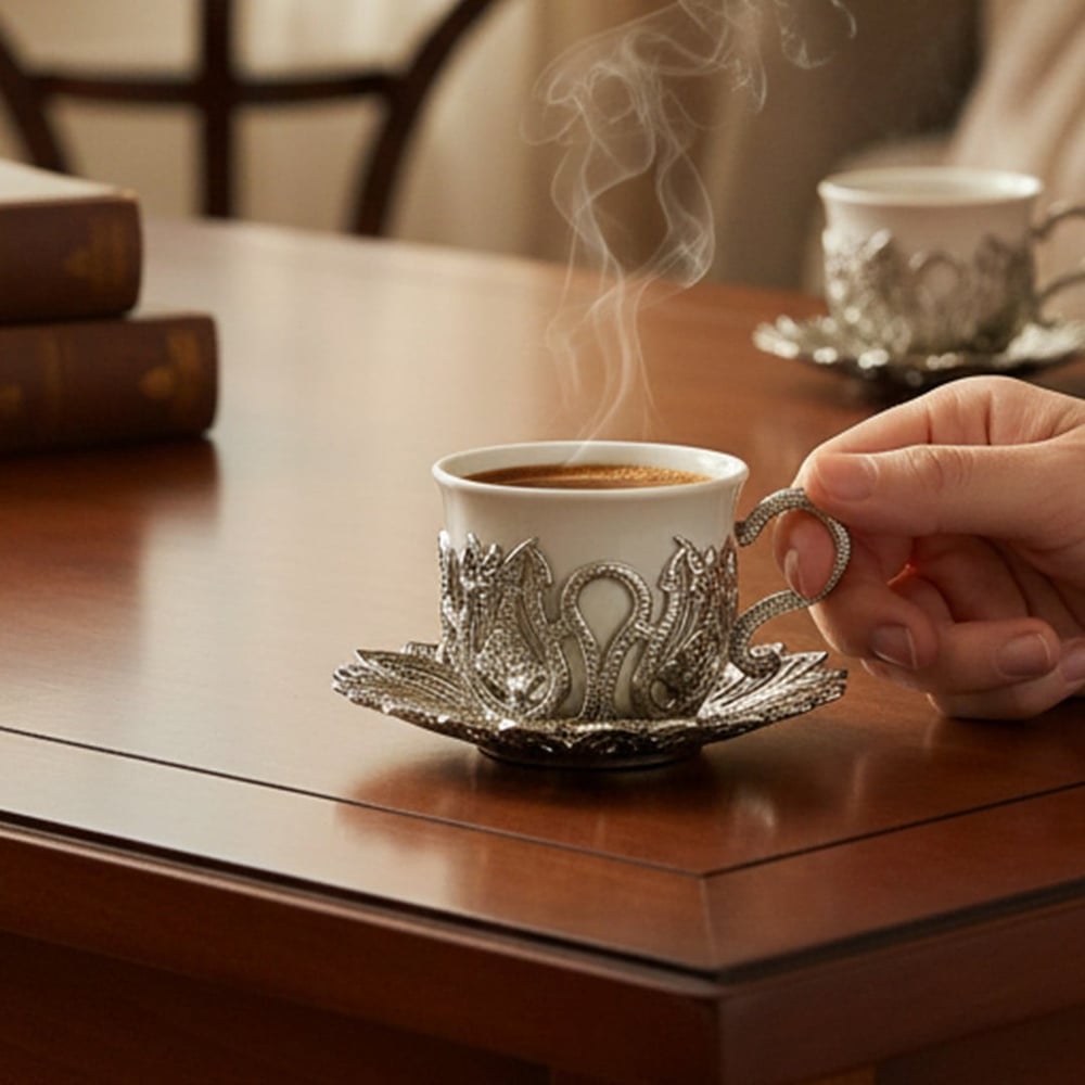 Döküm 6lı Fincan Seti 6 Tabak - 6 Bardak